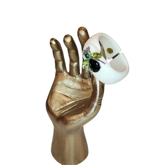 Vintage Style Beetle Chunky Cuff Bracelet Embellished Crystal Emerald Green - Picture 7 of 9